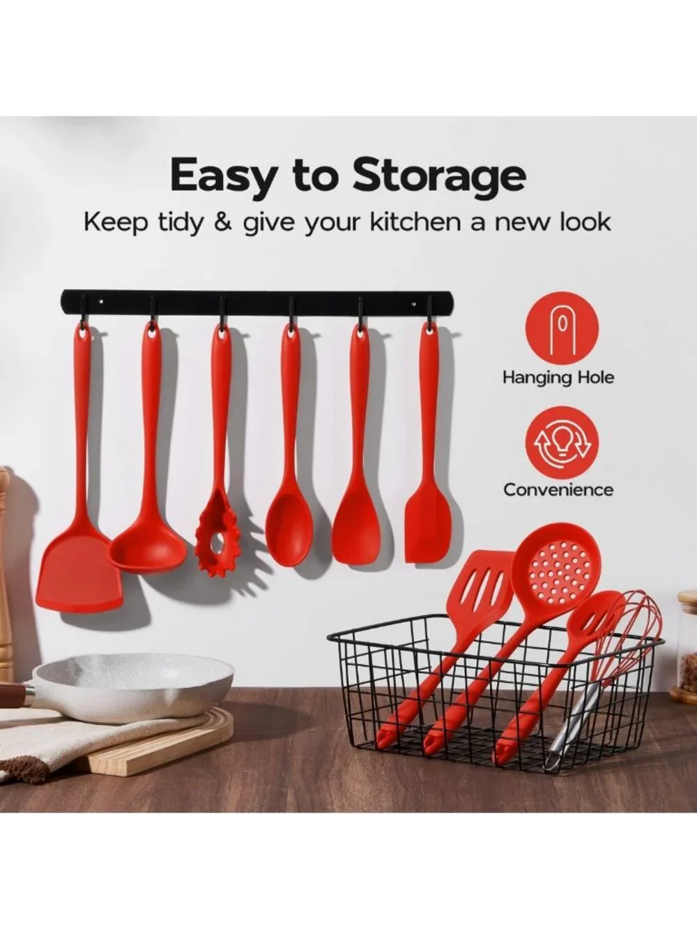 10-Piece Red Silicone Cooking Utensils Set | Non-Toxic, Heat-Resistant Kitchen